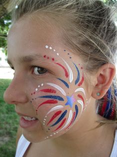Fireworks! www.Fantastic-Facepainting.com July Face Paint, Firework Face Paint Easy, 4th Face Paint, Firework Face Paint, Firework Face Paint 4th Of July, Fourth Of July Face Paint, 4th Of July Face Paint, July 4 Face Painting, Face Painting 4th Of July