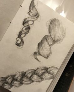 three different types of hair are shown in this drawing book, and one is drawn on paper