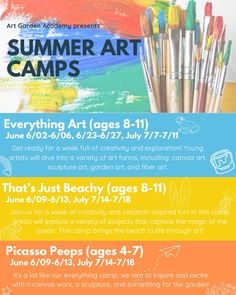 the summer art camp flyer is shown