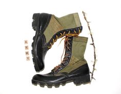 Vintage JUNGLE Boots Olive Nylon And Leather by MuskratSuzy Jungle Boots, Combat Boots Men, Army Boots, Tactical Boots, Winter Boot, Boots Men, Combat Boots, Vietnam, Shoe Boots