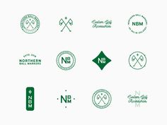 various logos and emblems for northern ball markers, including the n b m logo