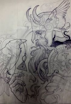 a drawing of a woman with wings on her head