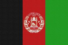 the flag of afghanistan is shown in red, black, and green with an emblem on it
