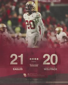 a football player is in the middle of a game with numbers on his jersey and number twenty