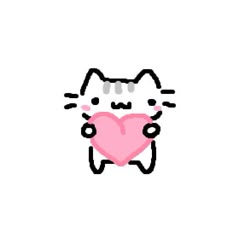 a drawing of a cat holding a heart
