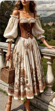 Traditional Maid Outfits, 1600s Italian Fashion, Renesance Outfits Woman, Mid Length Dress Outfit, Fantasy Summer Dress, Victorian Outfit Inspo, 1900s Inspired Fashion, Dress With Corset Outfit, Late 1800s Womens Fashion