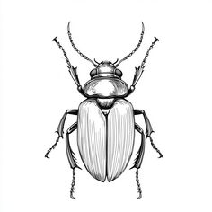 a black and white drawing of a beetle