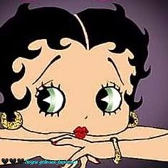 an animated image of a woman with big eyes and black hair, holding her hands on her chest