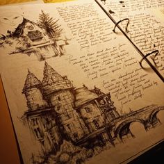 an open book with some drawings on it