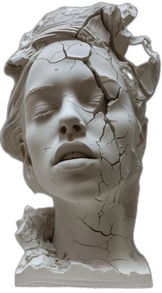 a white head with cracked paint on it