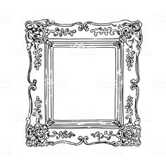 an ornate frame with scrolls and flowers on the edges, vintage line drawing or engraving
