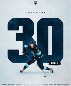a hockey player with the number 30 on it's back and numbers behind him