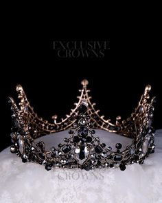 Full Black Crown, Fantasy Black Crown, Black Tiaras And Crowns, Black Quinceanera Crown, Black Crown Aesthetic Queen, Vintage Black High Crown Costume Accessories, Black Diamond Crown, Princess Crown Black, Black Tiara Glass