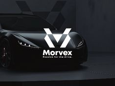 a black sports car with the word morvex on it