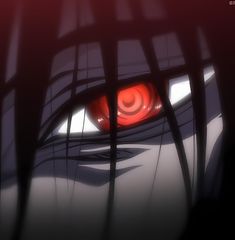 an evil looking anime character with red eyes