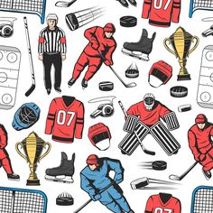 an image of hockey related items on a white background