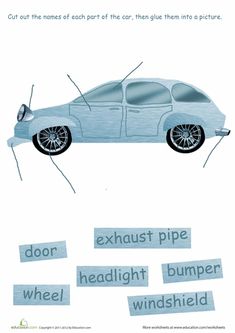 an advertisement for a car with words describing the parts in each language and pictures on it