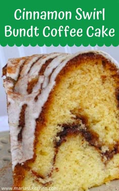 a cinnamon swirl bundt coffee cake with icing
