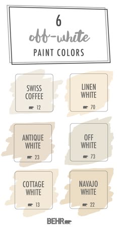 six different white paint colors with the text below them