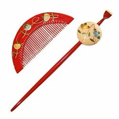 Japanese Style Comb And Pin, Hanagushi Comb Japan, Geisha Comb, Vintage Japanese Comb Set, Japanese Comb, Japanese Lacquer Hairpin, Traditional Japanese Comb, Traditional Japanese Kanzashi Comb, Traditional Japanese Hair Accessory Set