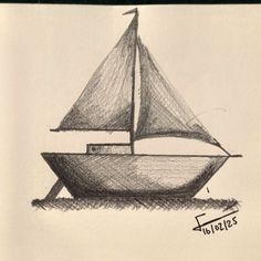 a drawing of a sailboat on the water