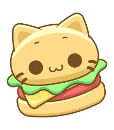 a cartoon cat with a sandwich in it's mouth