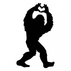 the silhouette of a bigfoot with its hands in the shape of a heart, against a white background