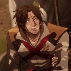 an anime character with long hair sitting down