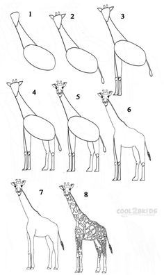 the instructions for how to draw a giraffe's head and neck in different positions