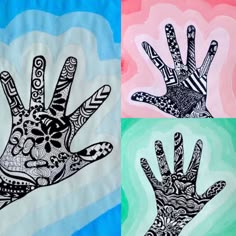 two hand prints are shown in different colors and patterns, one is black on the other