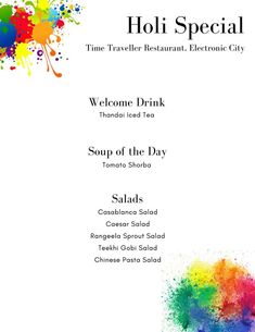 the menu for holi special