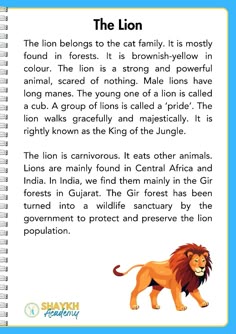 the lion is an animal that can be used to teach children how to read it