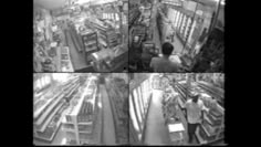 multiple shots of people in a grocery store looking at items on shelves and walking around