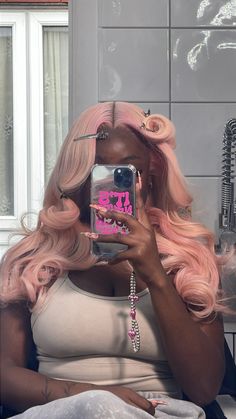hair install, pink frontal wig Wig Style Ideas, Pink Wig Black Women, Pink Updo Wig, Soft Pink Wig, Soft Pink Wig Install, Pastel Pink Wig, Natural Hair Growth Tips, Pink Blonde Hair, Blonde With Pink