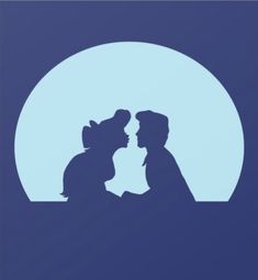 two people sitting in front of a full moon with their heads touching each other's noses