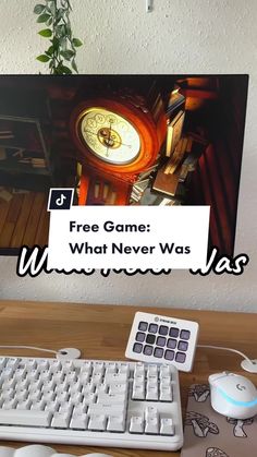 a computer keyboard sitting on top of a wooden desk next to a mouse and monitor