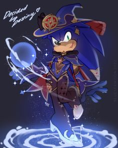 sonic the hedgehog is wearing a wizard hat and holding a wand in his hand