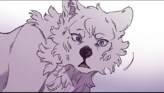 a white dog with blue eyes is looking at something in the distance while it's head is up