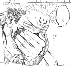 a drawing of a man with his head in his hands