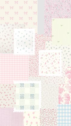 a patchwork pattern with pink, blue and white flowers