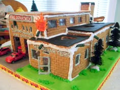 a cake made to look like a fire station
