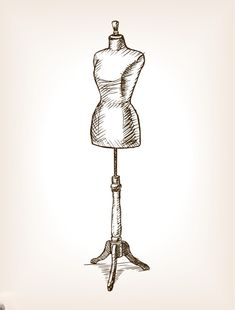 an old fashion mannequin on a tripod, hand drawn illustration stock photo
