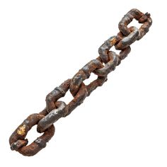 an old rusty chain is shown against a white background