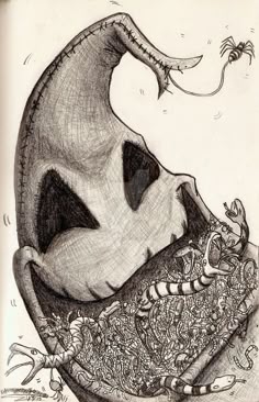 a black and white drawing of a skull with its mouth open