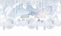 an anime character with long hair and blue eyes is standing in front of a curtain