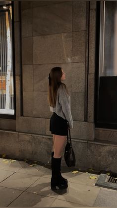 #fall #outfit #ootd #outfitoftheday #cold #black #grey #skirt #sweater #autumn #winter Outfit With Grey Skirt, Winter Outfits Mini Skirt, Fall Outfit Black Skirt, Black Mini Skirt Outfit Sweater, Fall Outfit Black Mini Skirt, Comfort Outfits, Gray Sweater Outfit, Black Skirt With Oversized Sweater, Grey Sweater And Skirt Outfit