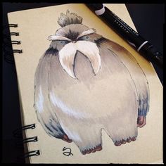 a drawing of an animal with a white beard and mustache on it's head