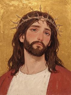 a painting of jesus with a crown on his head