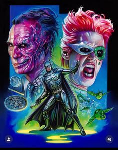 an image of two men dressed as batman and pink hair, one with red hair