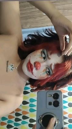 Class Clown Makeup Conan Gray, Clown Face Paint Makeup, Face Paint Ideas Halloween, Clown Eye Makeup, Scary Clown Makeup Ideas, Puppet Face Paint, Red Jester Makeup, Mushroom Makeup Aesthetic, Clown Makeup No White Base